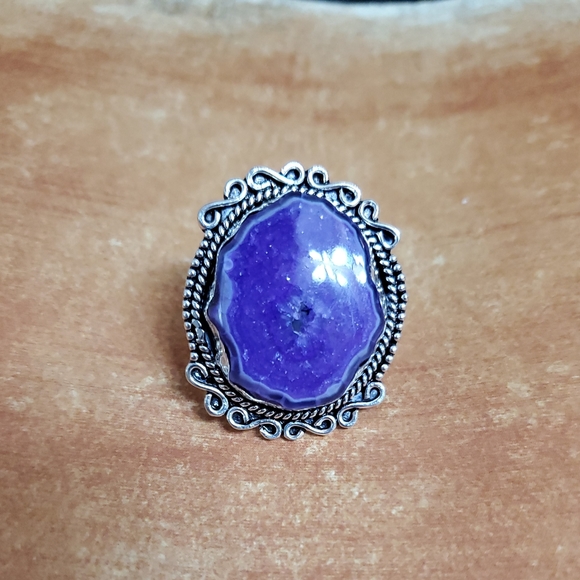 New Huge Purple Agate Druzy 925 Silver Statement Ring. - Picture 7 of 8